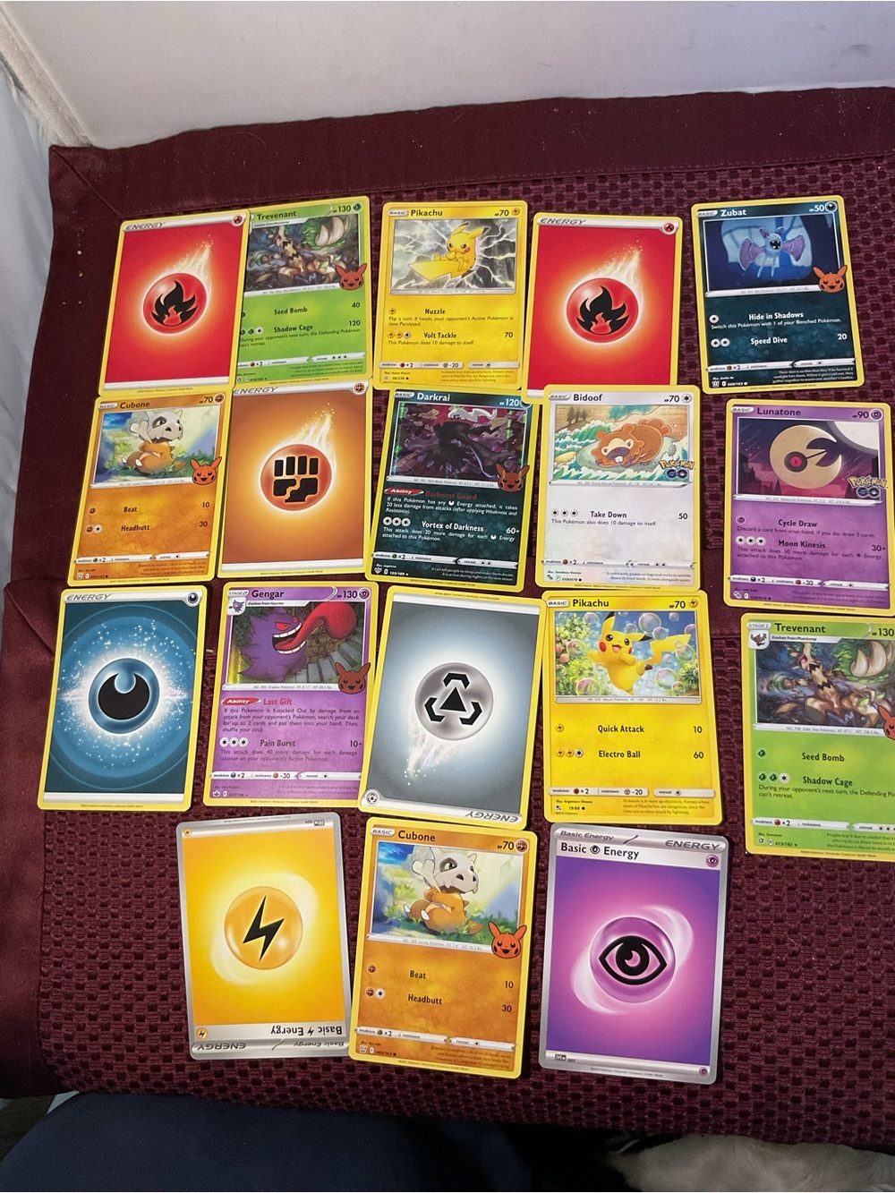 Pokemon Mixed Card Lot with Yellow Pikachu & Red Energy Cards